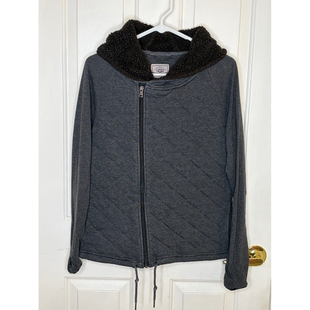 UGG Australia Womens Quilted Sherpa Lined Full Zip Hoodie Gray‎ UA5418W Size L